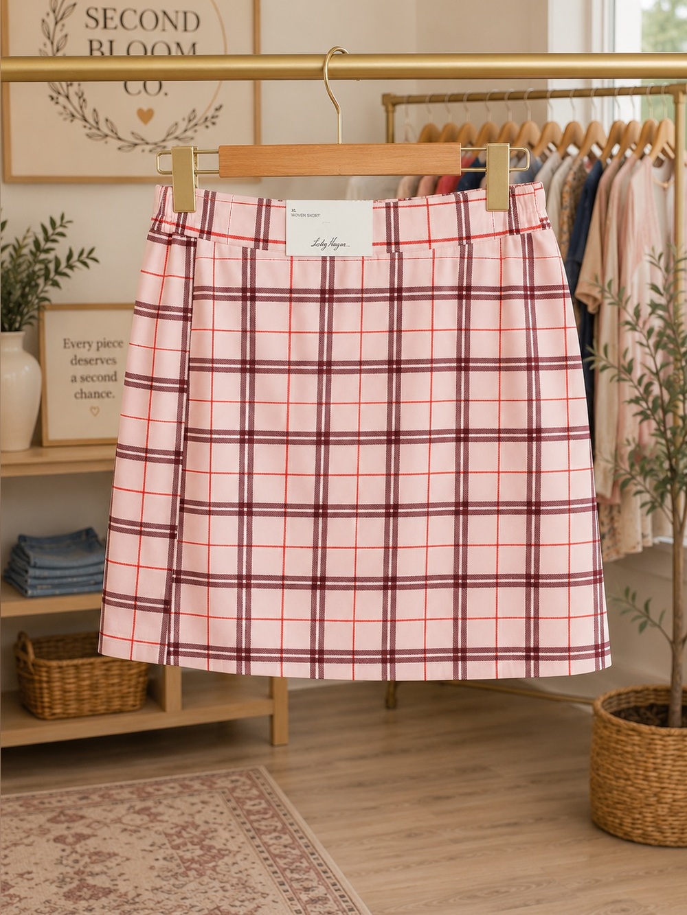 Lady Hagen Women’s XL Woven Golf Skort Pink Plaid Burgundy Red NWT
